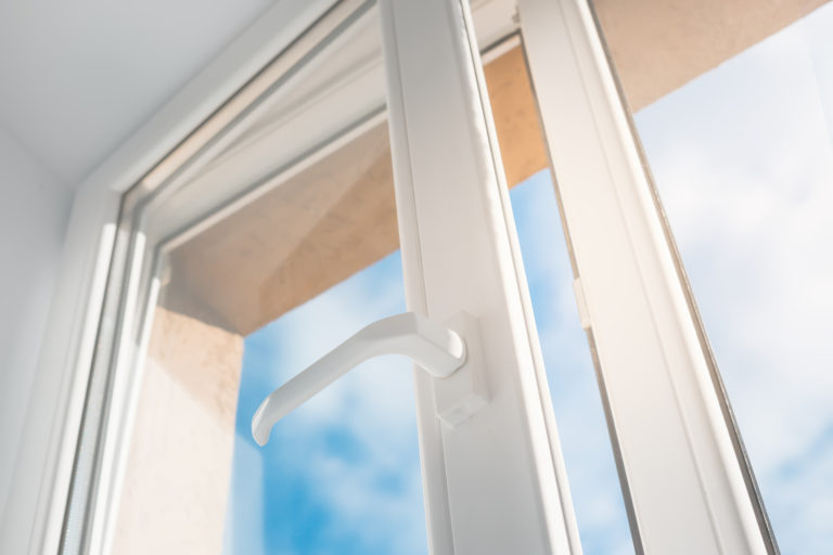 casement window open showing the handle